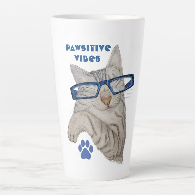 Niedliche Katze Zeichnend Pawsitive Vibes Positive Milchtasse (Vorderseite)