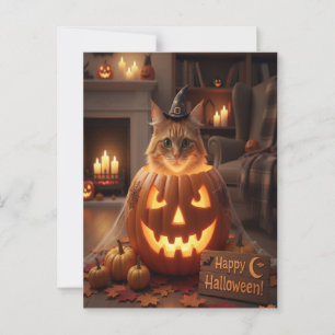 Niedliche Katze zu KürbisHalloween für Katzenliebh Postkarte