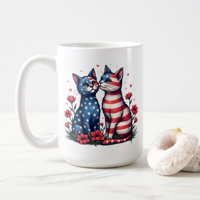 Niedliche Katzen Amerikanische Flagge und patrouil Kaffeetasse (Mit Donut)
