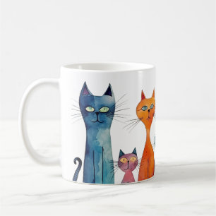 Niedliche Katzen Aquarellfarben Blau Orangengrün Kaffeetasse