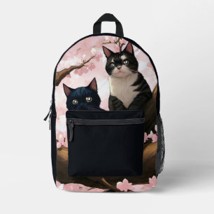 Niedliche Katzen auf einem Kirschblütenbaum Bedruckter Rucksack