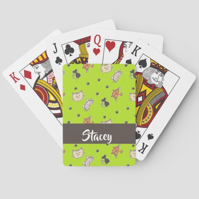 Niedliche Katzen auf grün Spielkarten (Rückseite)