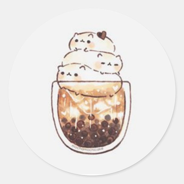 Niedliche Katzen auf Kaffeebecher Runder Aufkleber (Vorderseite)