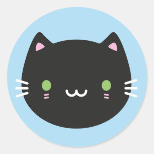 Niedliche Katzen - Black Kawaii Kitten Runder Aufkleber