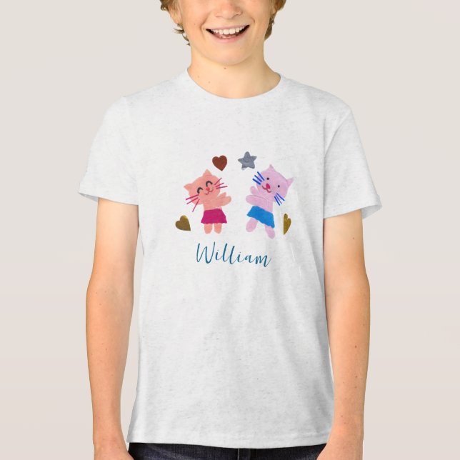 Niedliche Katzen Blaue Geburtsname Tri-Blend Shirt (Vorderseite)