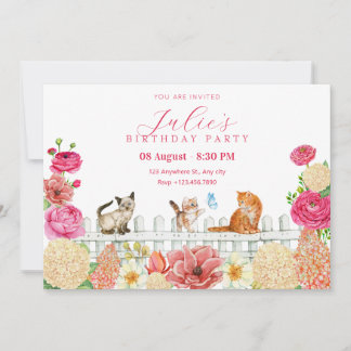 Niedliche Katzen Blume Geburtstag Einladung
