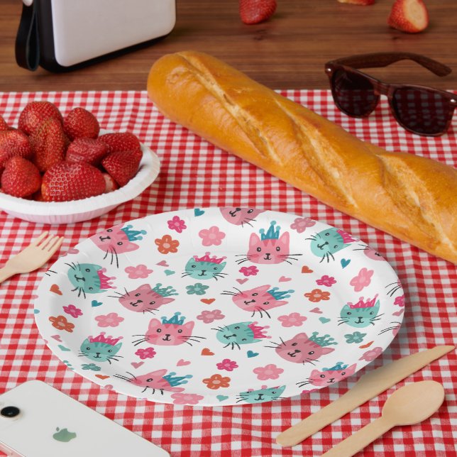 Niedliche Katzen Blume Herz Pappteller (Picknick)