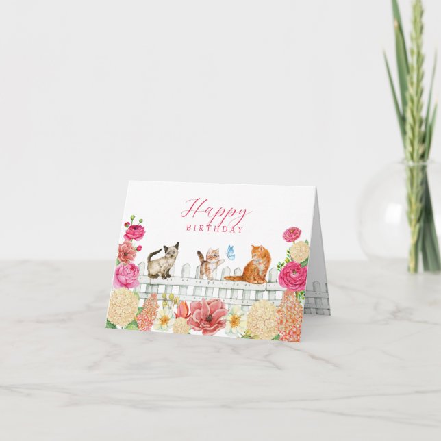 Niedliche Katzen Blume Karte (Vorderseite)