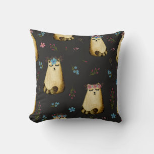 Niedliche Katzen Blume Wasserfarbmuster Kissen