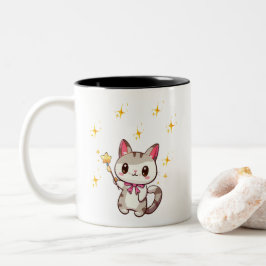 Niedliche Katzen, die Magic Wands Star halten Zweifarbige Tasse