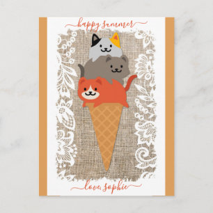 Niedliche Katzen Eiscreme Cone Happy Summer Postkarte