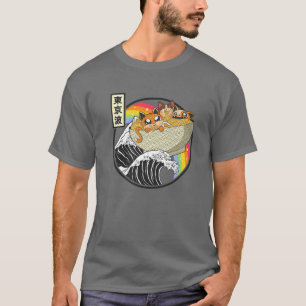 Niedliche Katzen essen Ramen Kanagawa Wave Kawaii  T-Shirt