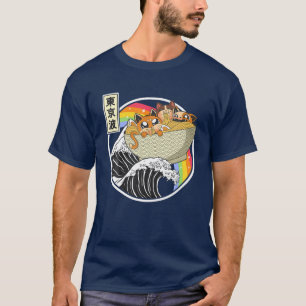 Niedliche Katzen essen Ramen Kanagawa Wave Rainbow T-Shirt