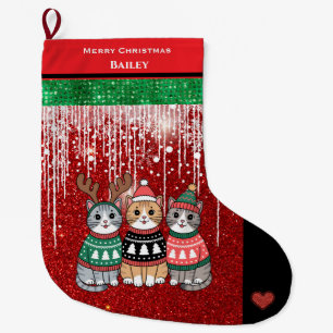 Niedliche Katzen Frohe Weihnachten Personalisierte Großer Weihnachtsstrumpf