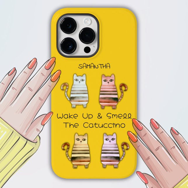 niedliche Katzen für Katzenliebhaber und Kaffeelie Case-Mate iPhone Hülle (Cute Cats for Cat Lovers & Coffee Lovers Iphone Case in Bright Yellow (comes in other colors). Miao!)