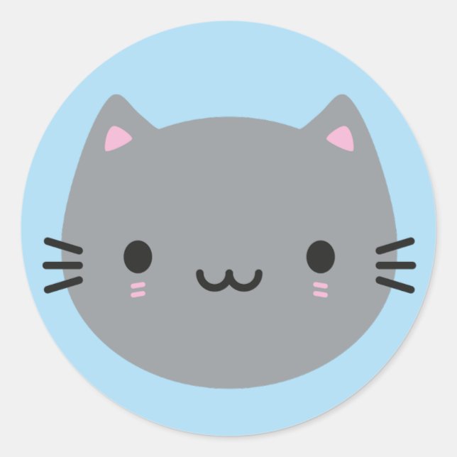Niedliche Katzen - Gray Kawaii Kitten Runder Aufkleber (Vorderseite)