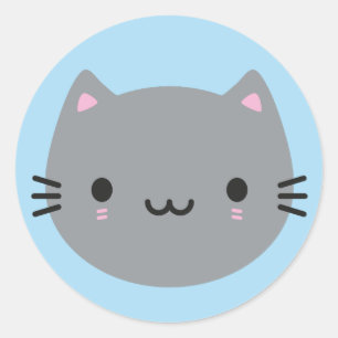 Niedliche Katzen - Gray Kawaii Kitten Runder Aufkleber