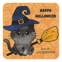 Niedliche Katzen-Hexe und Broom Halloween