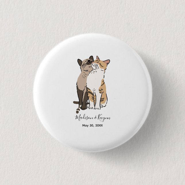 Niedliche Katzen Hochzeit Button (Vorderseite)