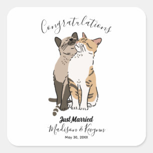 Niedliche Katzen Hochzeit Quadratischer Aufkleber