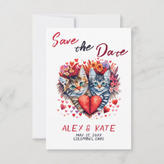 Niedliche Katzen Hochzeit Sichern Sie die Ankündig Save The Date