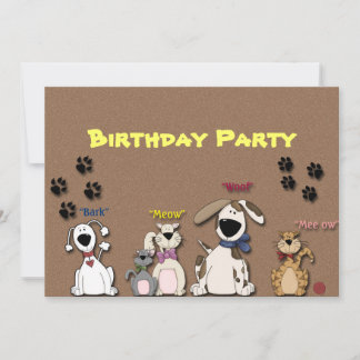 Niedliche Katzen & Hunde Einladung zum Geburtstag