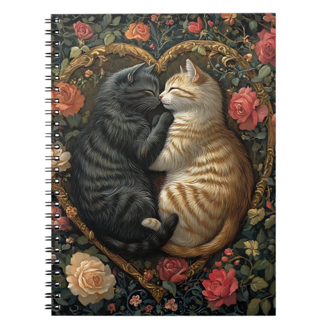 NIEDLICHE KATZEN IM FLORALEN HERZ NOTIZBLOCK (Vorderseite)