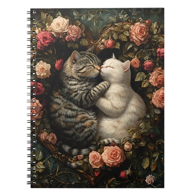 NIEDLICHE KATZEN IM FLORALEN HERZ NOTIZBLOCK (Vorderseite)