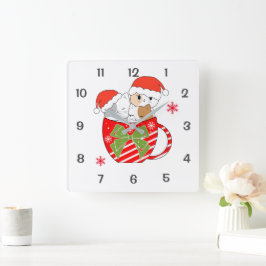 Niedliche Katzen im Weihnachtsthema der Tasse Quadratische Wanduhr