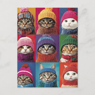 Niedliche Katzen im Winter Hats Schnitzel Weihnach Postkarte