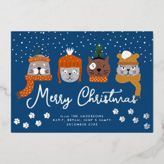 Niedliche Katzen im Winter Stricks in den Schneefl Folien Feiertagskarte