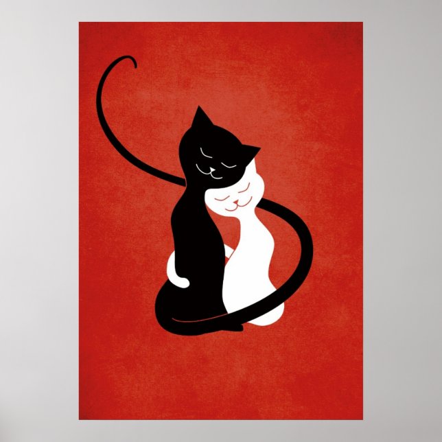Niedliche Katzen in der Liebe, roter Fisch Poster (Vorne)
