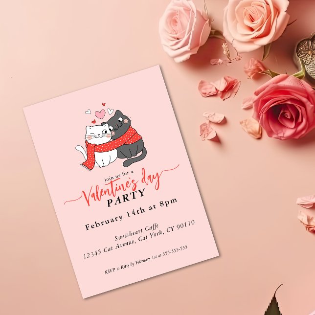 Niedliche Katzen in Liebe Valentinstag Party Einla Einladung (Von Creator hochgeladen)