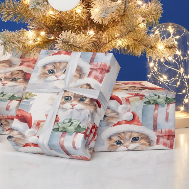 Niedliche Katzen in Weihnachtsmannmützen mit Gesch Geschenkpapier (Feiertage)