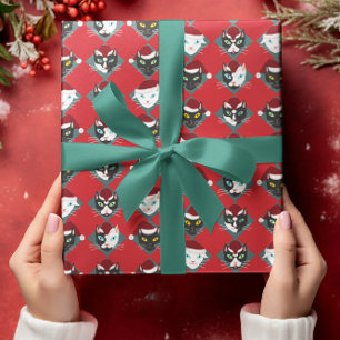 Niedliche Katzen in Weihnachtsmannmützen Weihnacht Geschenkpapier