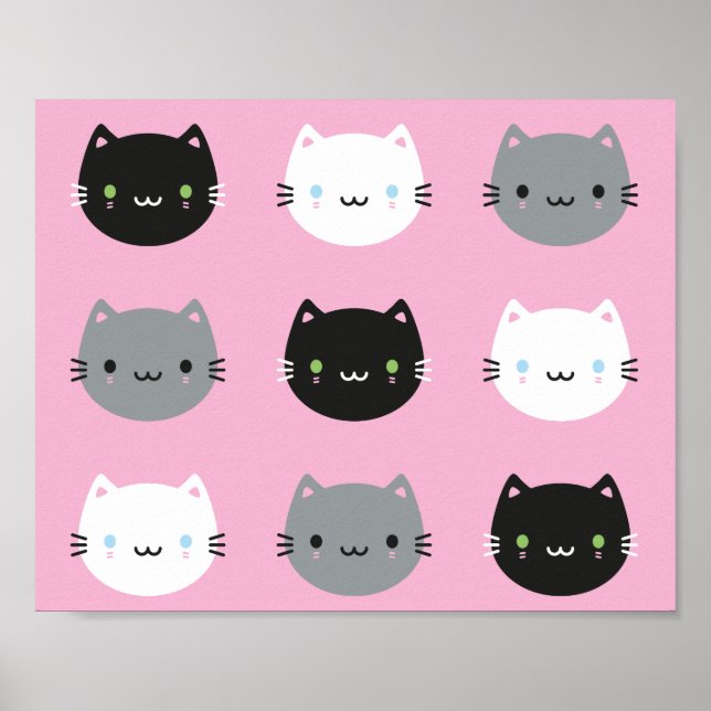 Niedliche Katzen & Kawaii Kätzchen (rosa) Poster (Vorne)