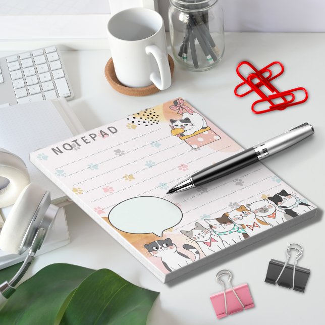 Niedliche Katzen Kitten mit Paw Print Pink Hinterg Notizblock (Von Creator hochgeladen)