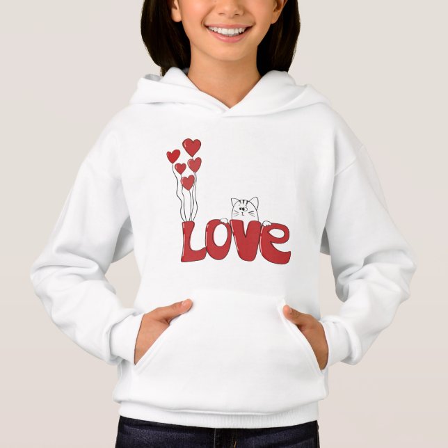 Niedliche Katzen Liebe Typografie Rote Herzen | Va Hoodie (Vorderseite)