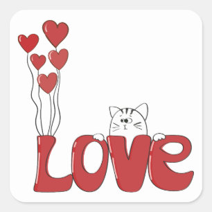 Niedliche Katzen Liebe Typografie Rote Herzen Va Quadratischer Aufkleber