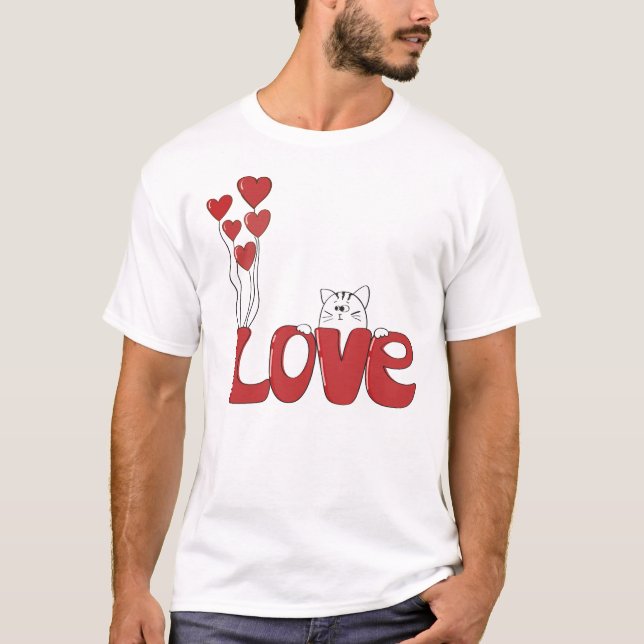 Niedliche Katzen Liebe Typografie Rote Herzen | Va T-Shirt (Vorderseite)