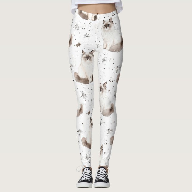 Niedliche Katzen Liebhaber Geschenk Wasserfarbe Ra Leggings (Vorderseite)