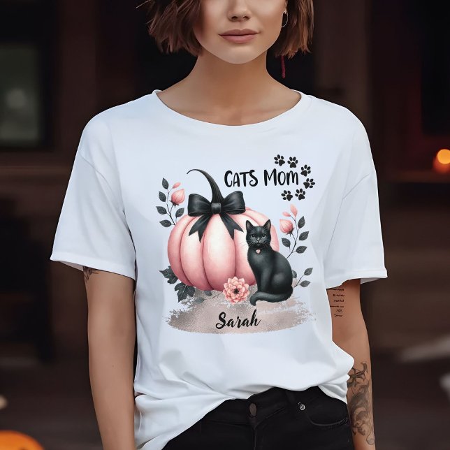 Niedliche Katzen Mama Halloween Personalisiert Pin T-Shirt (Von Creator hochgeladen)