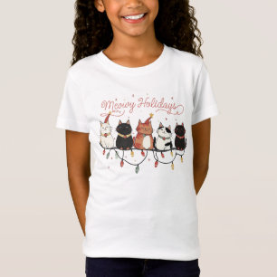 Niedliche Katzen Meowy Urlaub Weihnachtsbeleuchtun T-Shirt