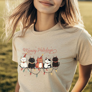 Niedliche Katzen Meowy Urlaub Weihnachtsbeleuchtun Tri-Blend Shirt