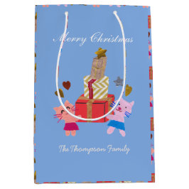 niedliche Katzen mit blauen Weihnachten Mittlere Geschenktüte