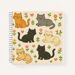 Niedliche Katzen mit Blume & Herz - Adorable Anima Notizbuch