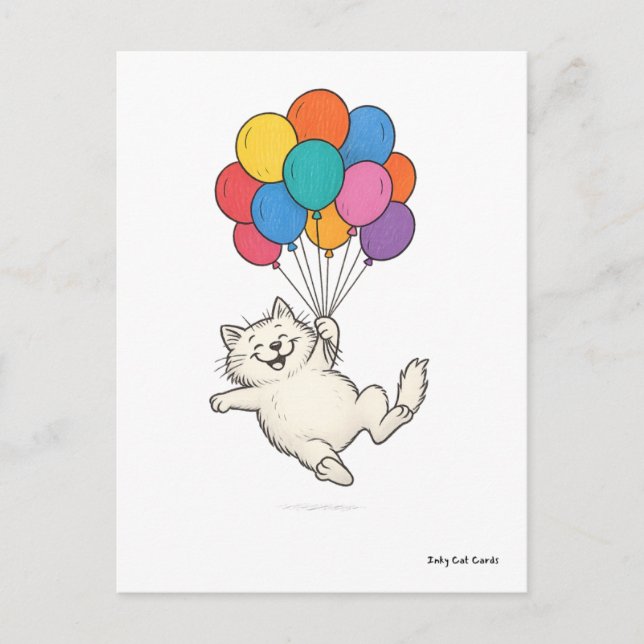 Niedliche Katzen mit farbenfrohen Balloons Postkarte (Vorderseite)