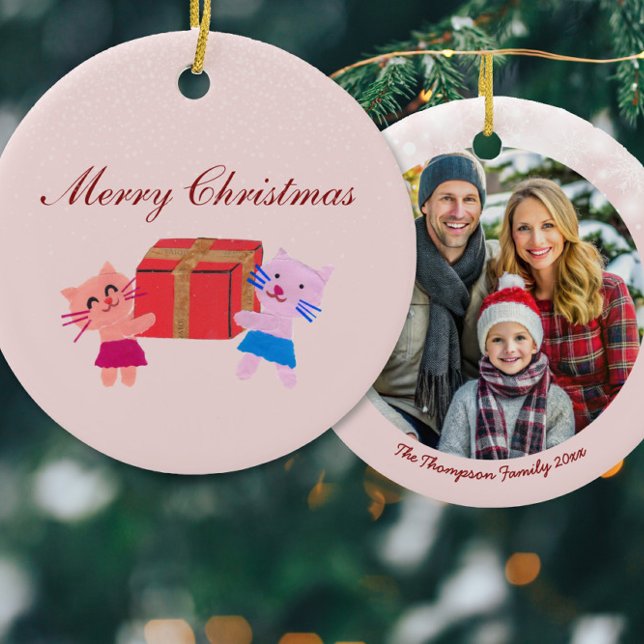 Niedliche Katzen mit Geschenkboxen Baby Rosa Weihn Keramik Ornament (Von Creator hochgeladen)