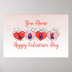 Niedliche Katzen mit Herz, Bisexuellen Fahnen Poster