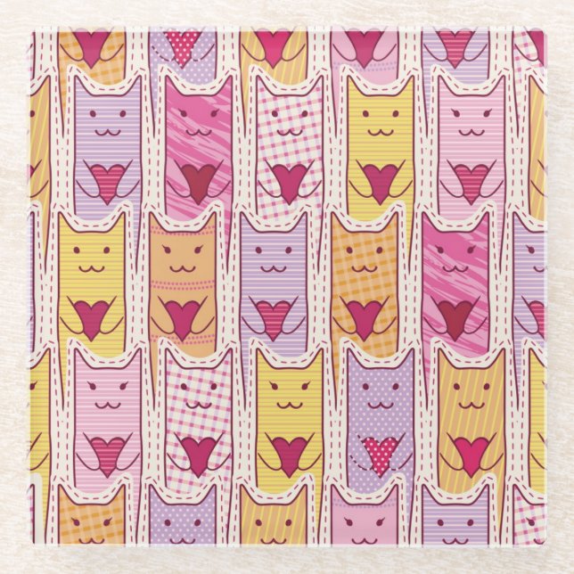 Niedliche Katzen mit liebevollen Herzen Glasuntersetzer (Vorderseite)